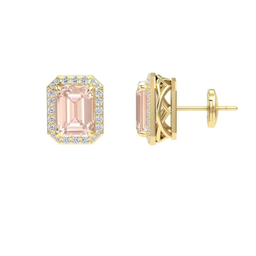 Morganite & Diamond Halo Stud Earrings - Rina