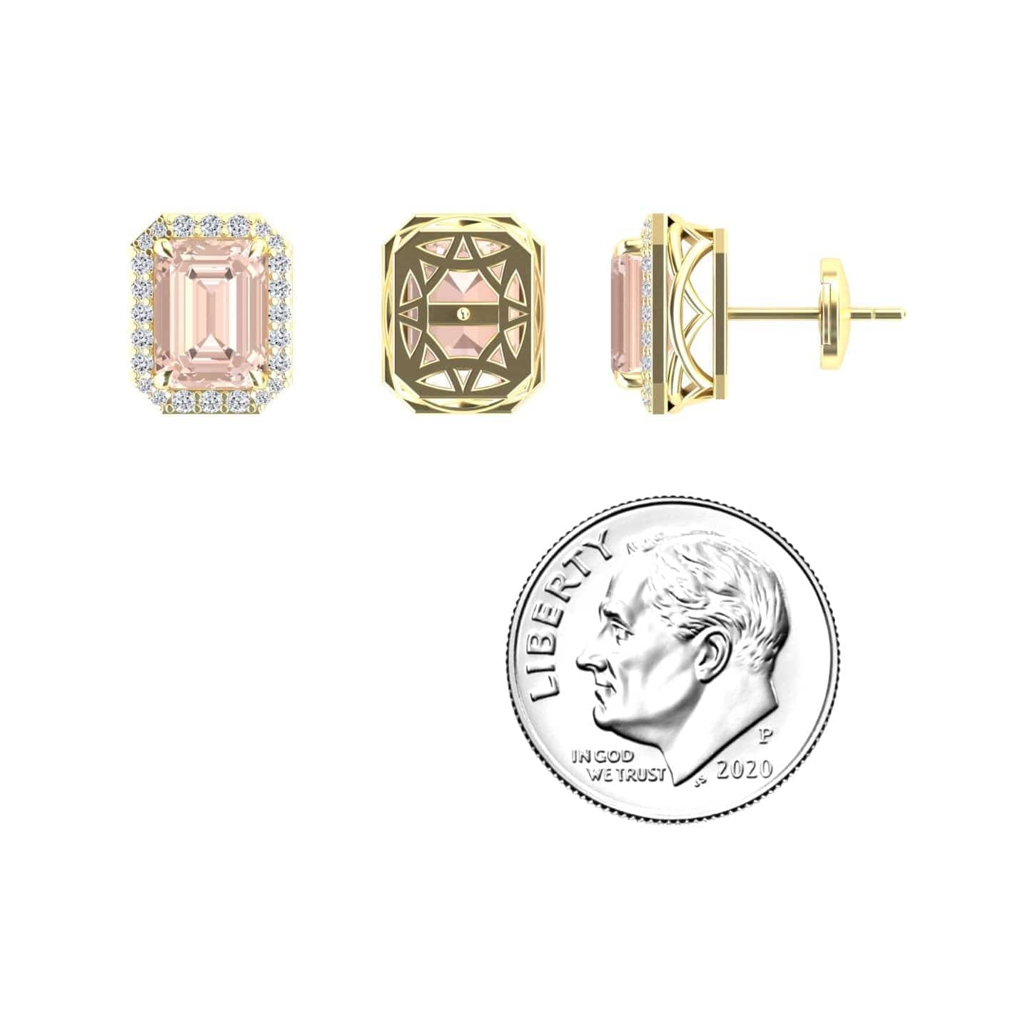 Morganite & Diamond Halo Stud Earrings - Rina