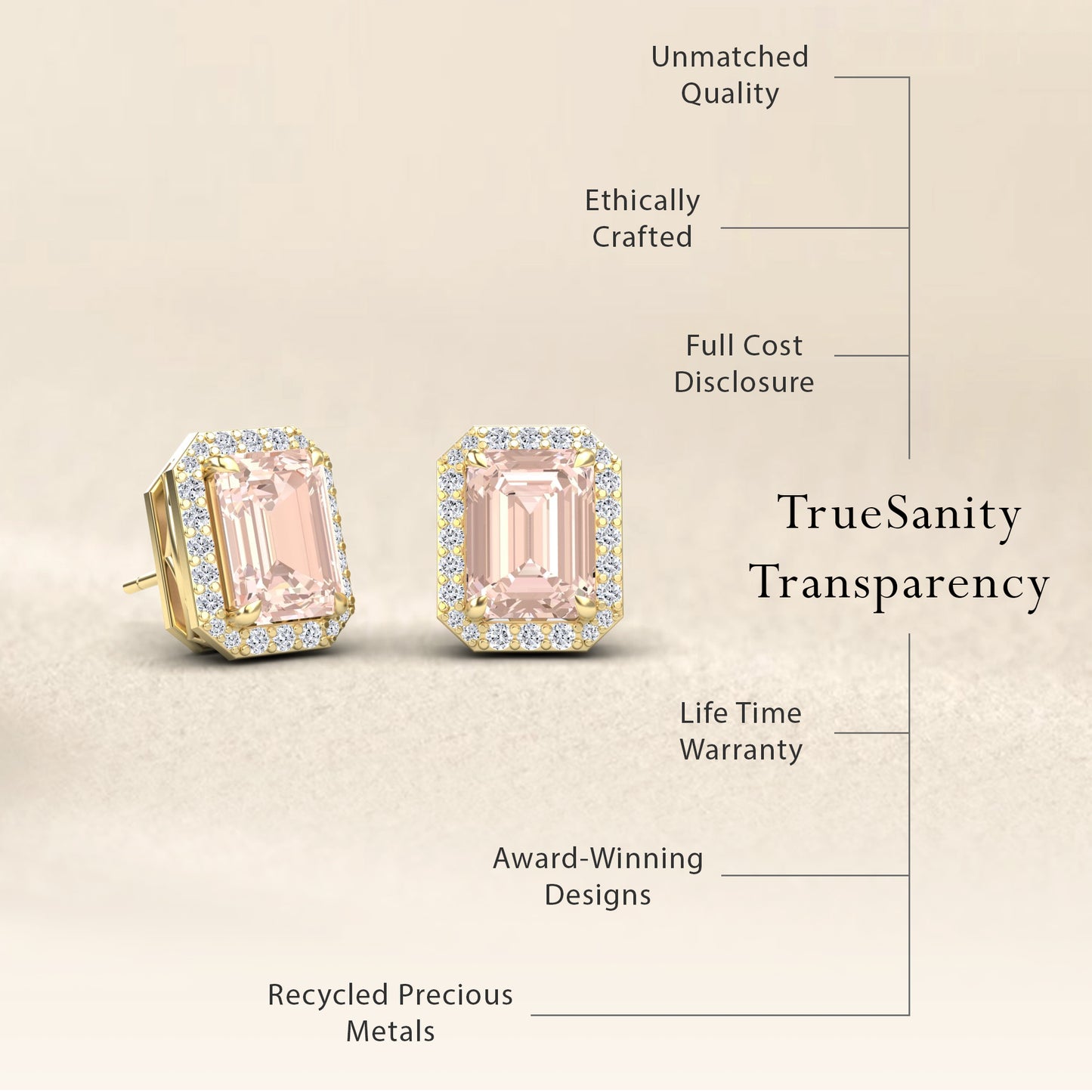 Morganite & Diamond Halo Stud Earrings - Rina