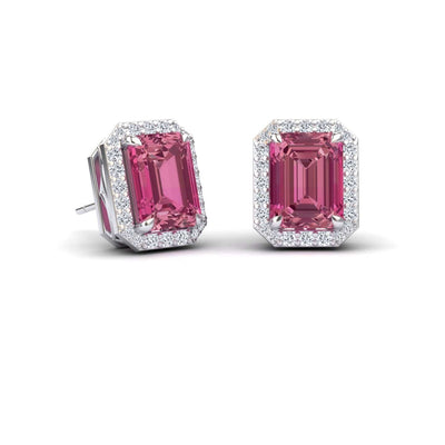 Pink Tourmaline & Diamond Halo Stud Earrings