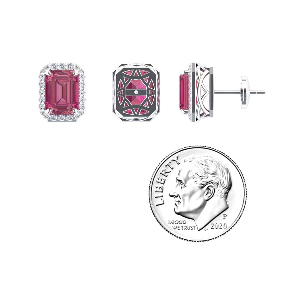 Pink Tourmaline & Diamond Halo Stud Earrings - Rina