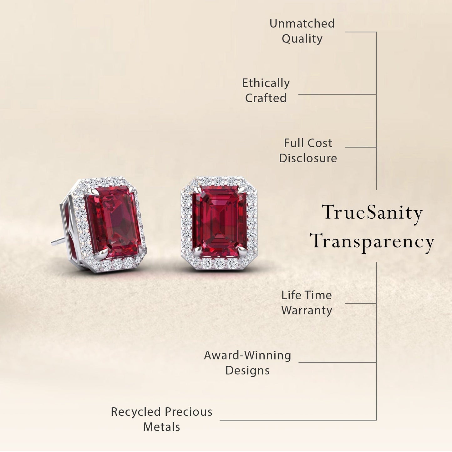 Lab Grown Ruby & Diamond Halo Stud Earrings - Rina