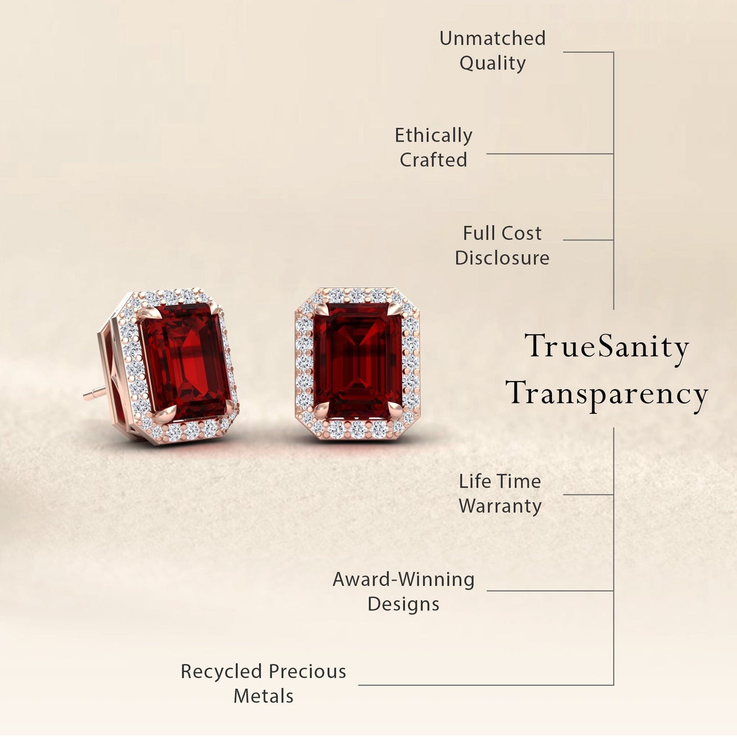 Garnet & Diamond Halo Stud Earrings - Rina