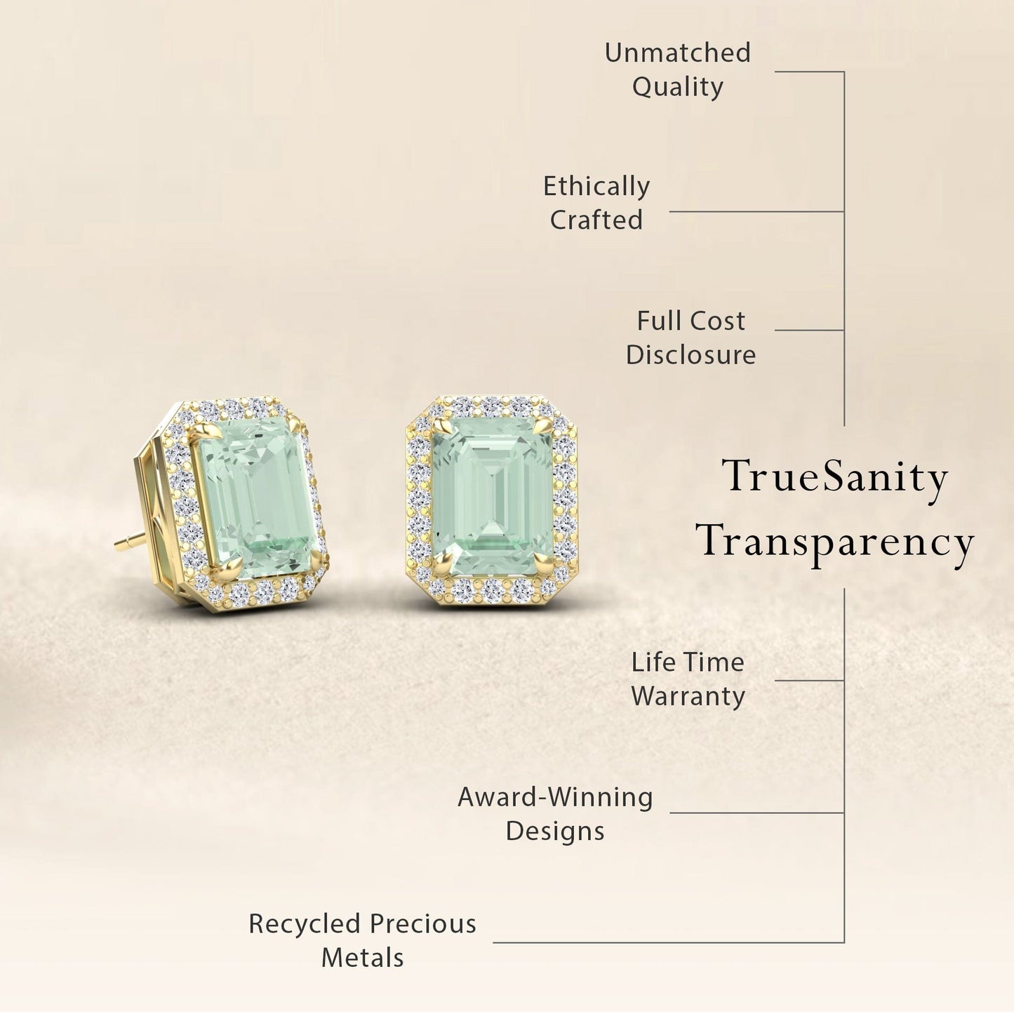 Green Amethyst & Diamond Halo Stud Earrings - Rina