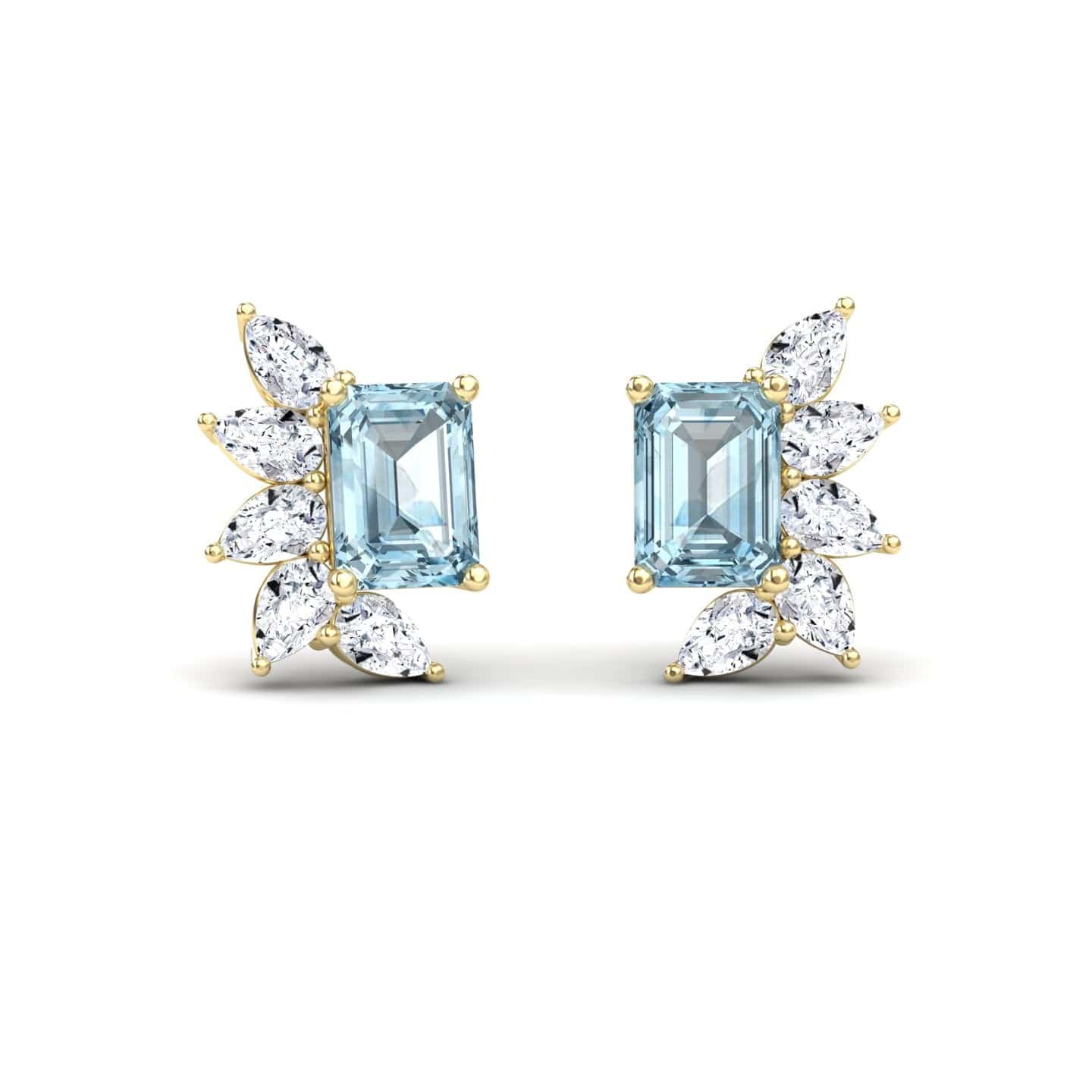 Aquamarine & Diamond Cluster Stud Earrings - Susan