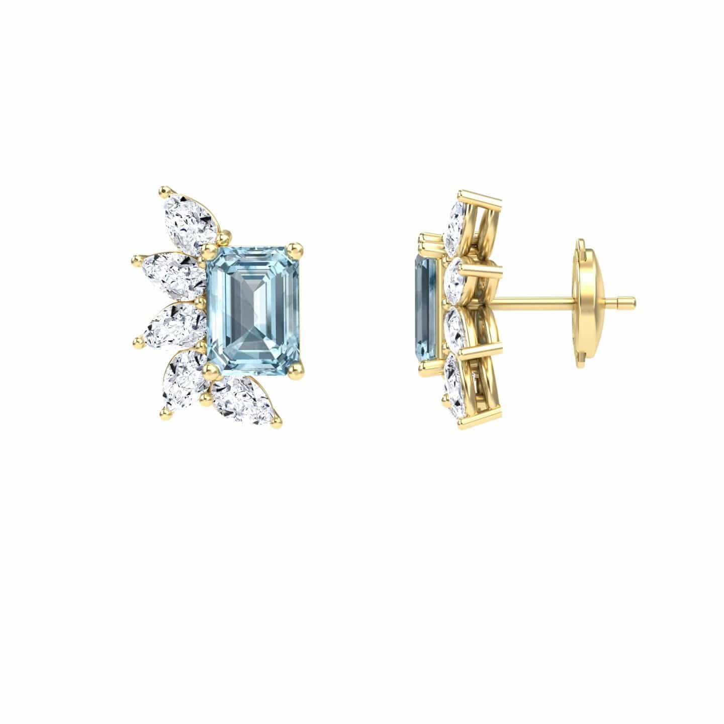 Aquamarine & Diamond Cluster Stud Earrings - Susan