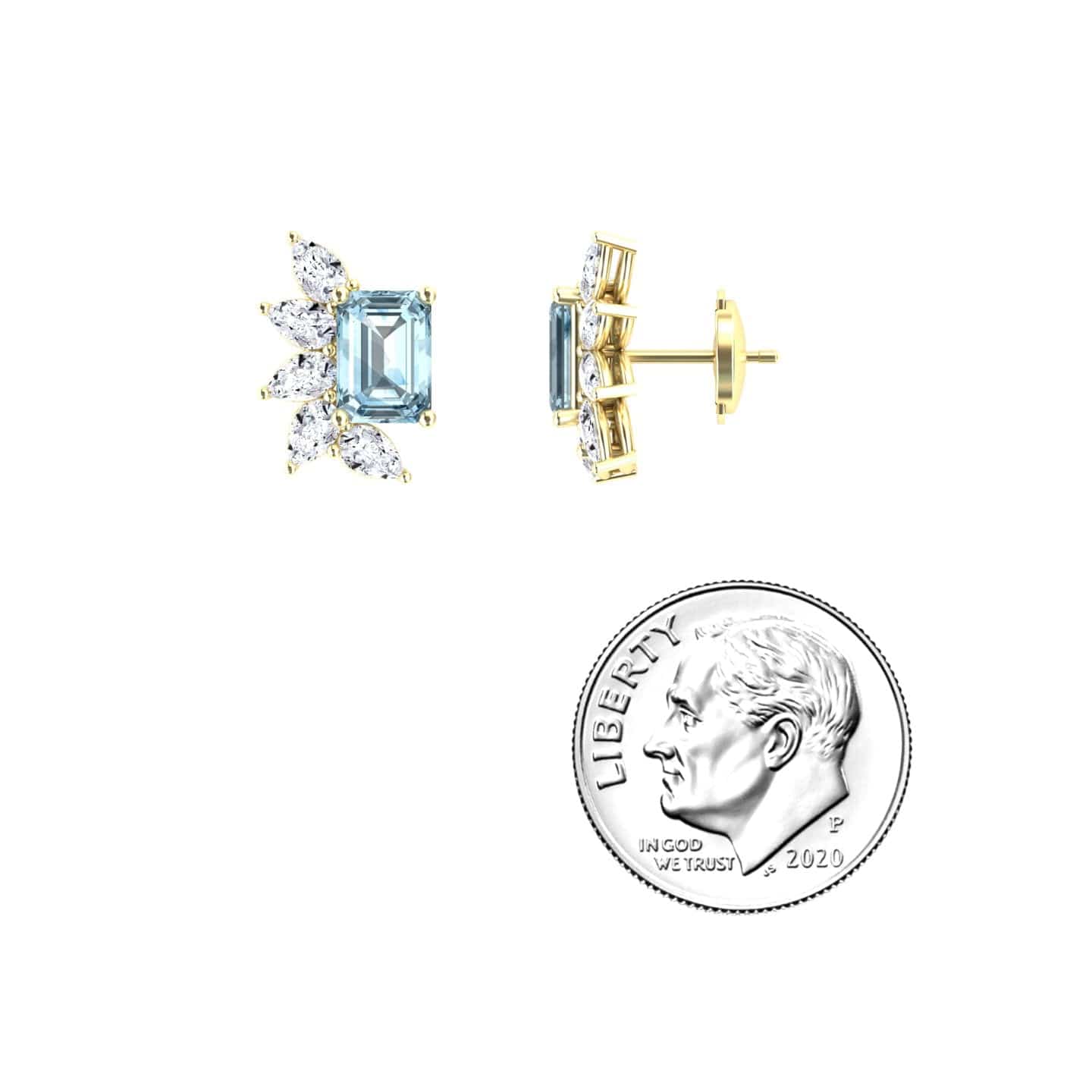 Aquamarine & Diamond Cluster Stud Earrings - Susan