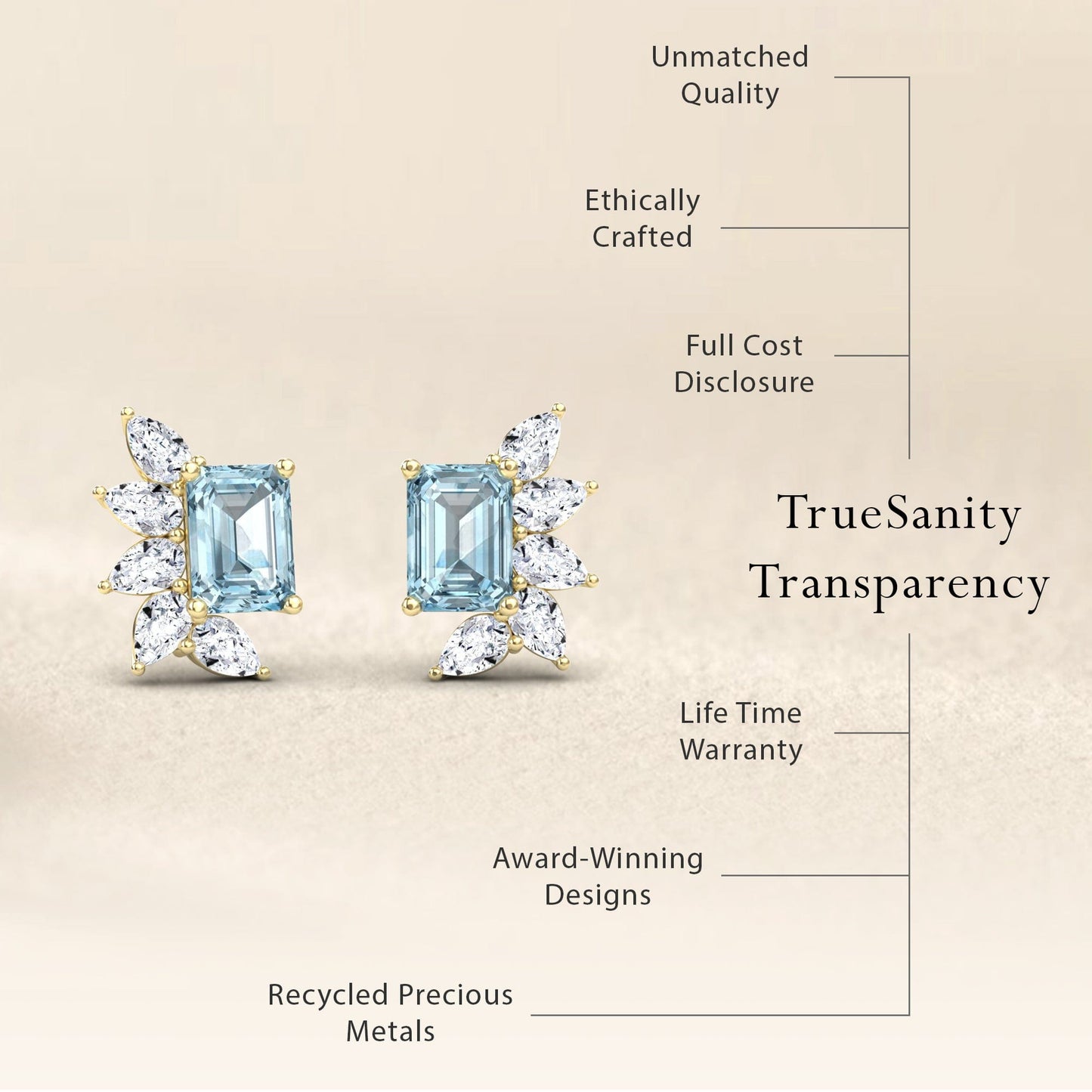 Aquamarine & Diamond Cluster Stud Earrings - Susan