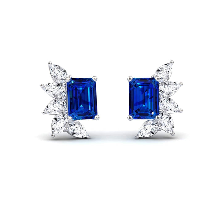 Blue Sapphire & Diamond Cluster Stud Earrings - Susan