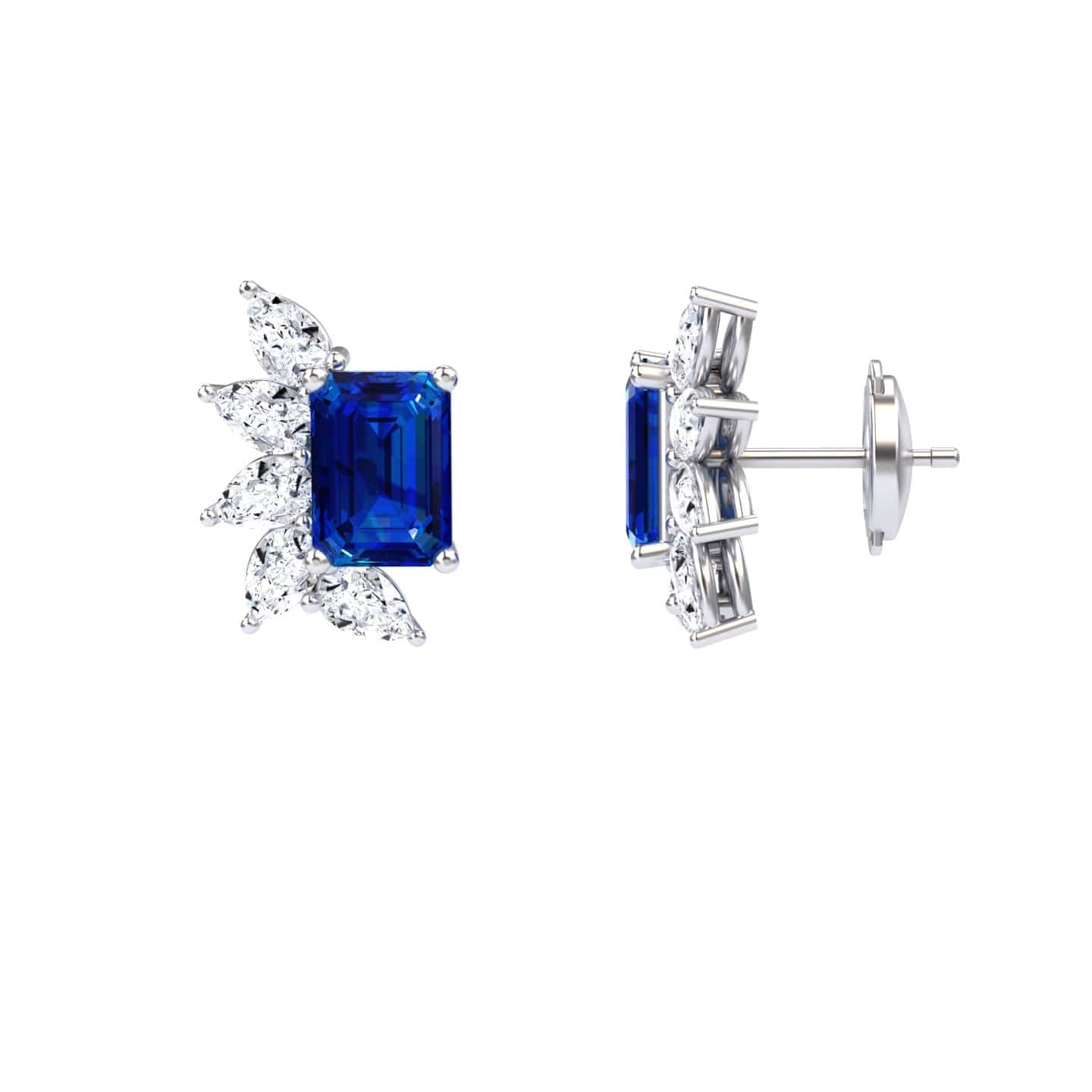 Blue Sapphire & Diamond Cluster Stud Earrings - Susan
