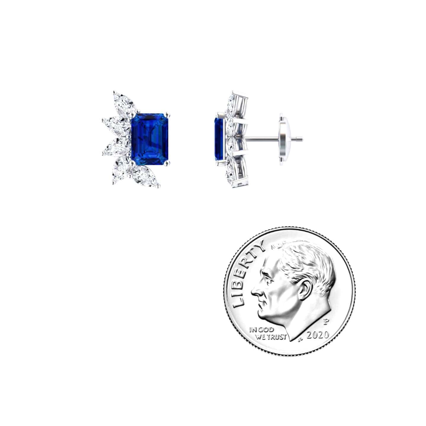 Blue Sapphire & Diamond Cluster Stud Earrings - Susan