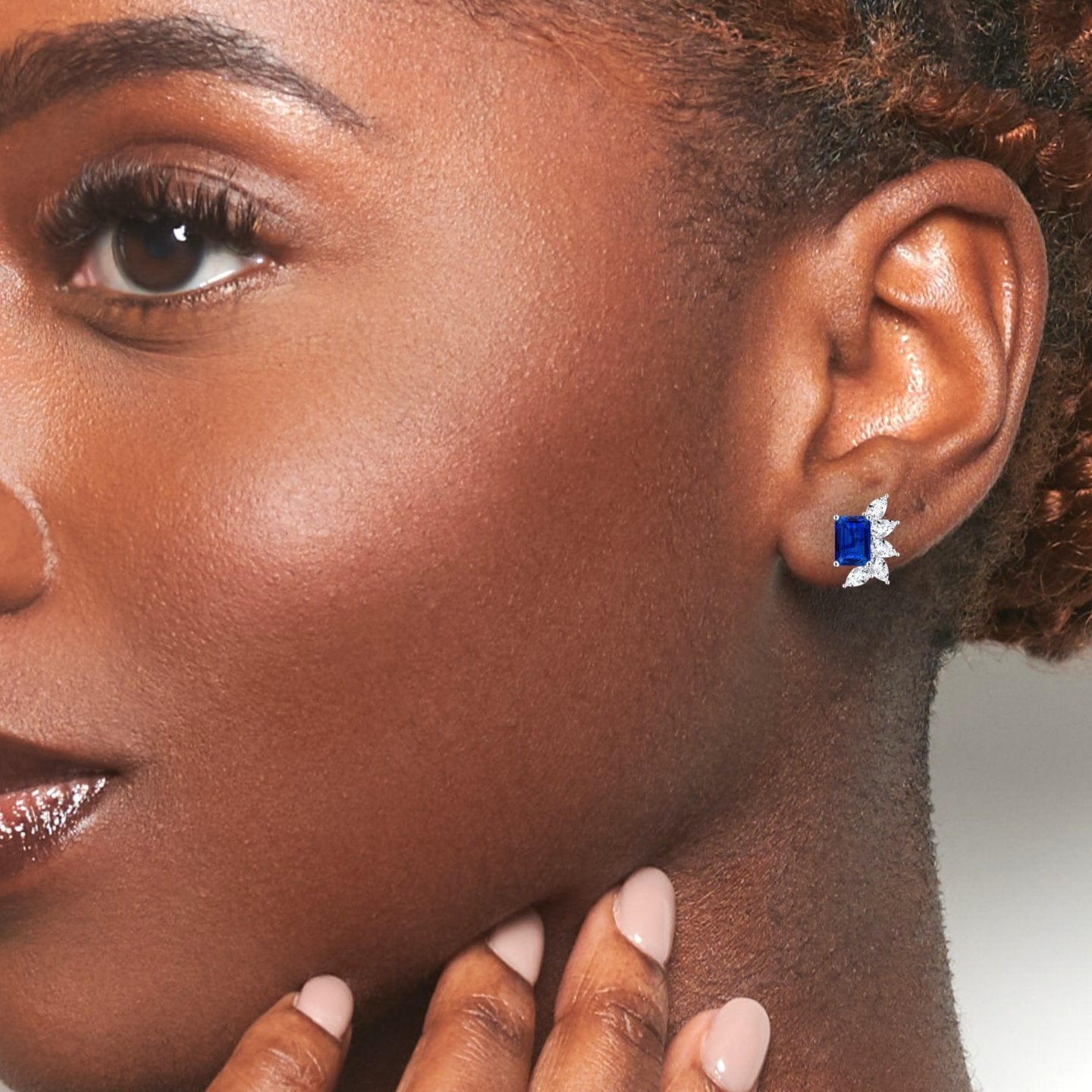 Blue Sapphire & Diamond Cluster Stud Earrings - Susan