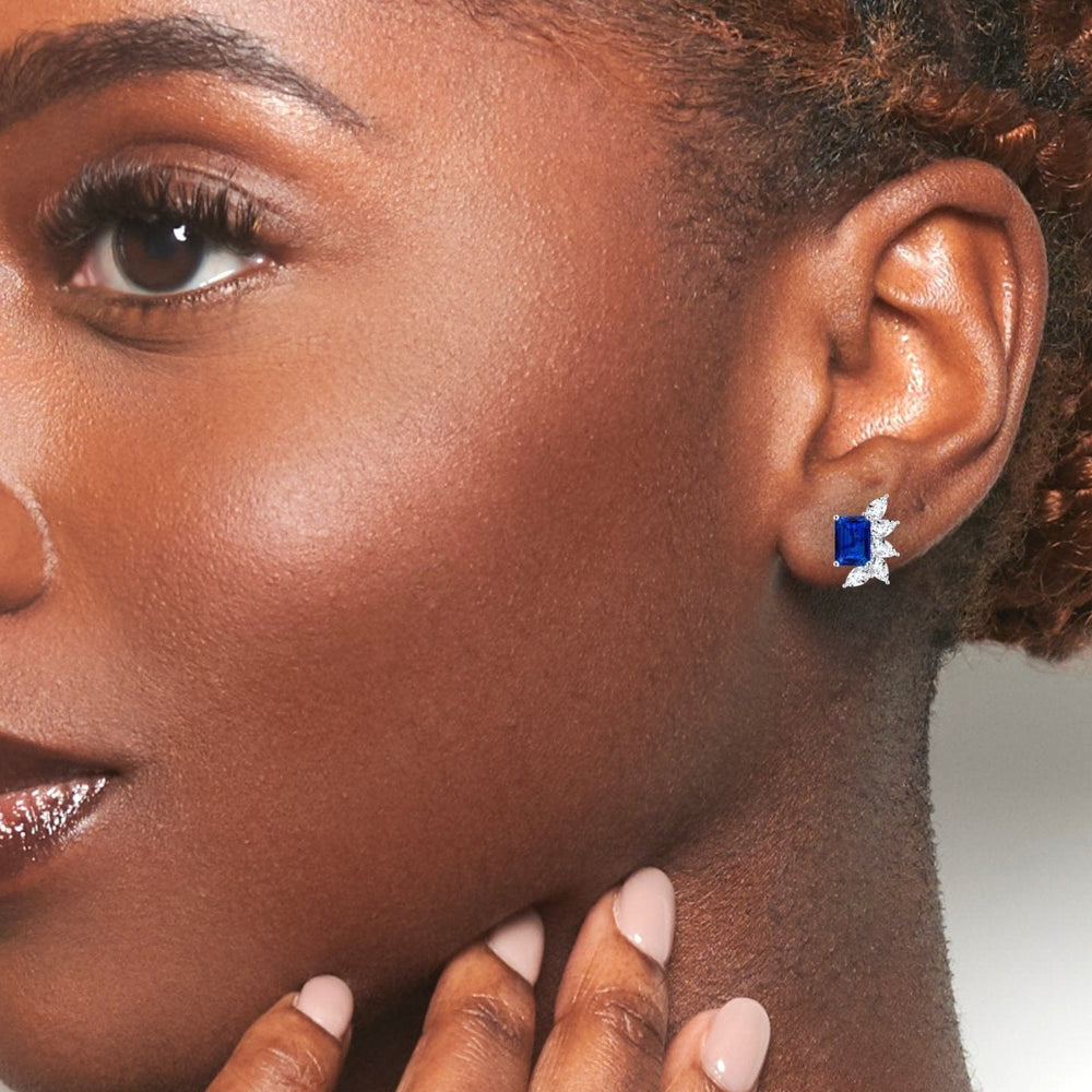 Blue Sapphire & Diamond Cluster Stud Earrings - Susan