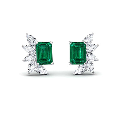Emerald & Diamond Cluster Stud Earrings