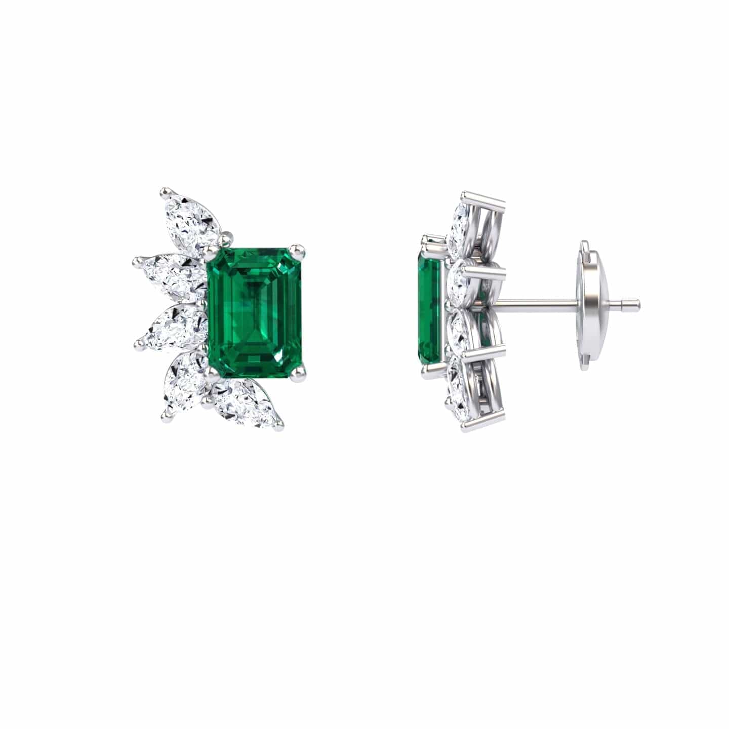 Emerald & Diamond Cluster Stud Earrings - Susan