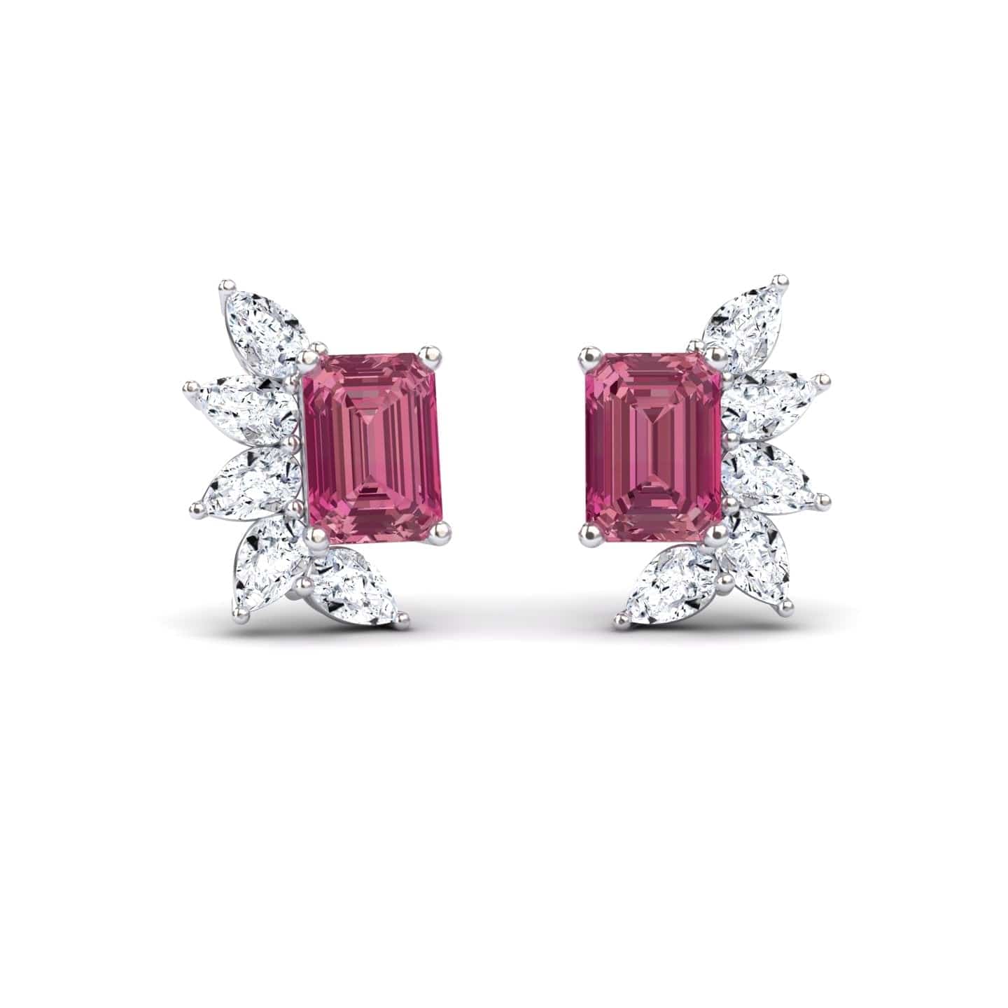Pink Tourmaline & Diamond Cluster Stud Earrings - Susan