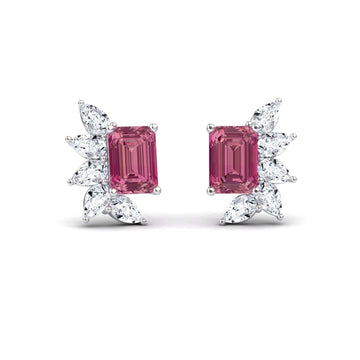 Pink Tourmaline & Diamond Cluster Stud Earrings - Susan