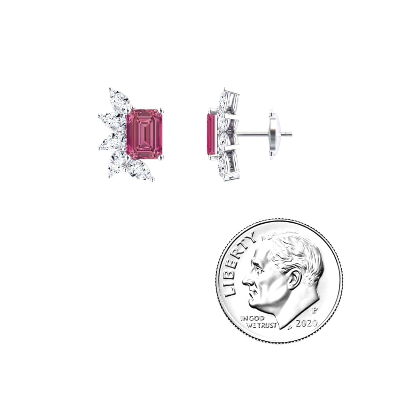 Pink Tourmaline & Diamond Cluster Stud Earrings - Susan