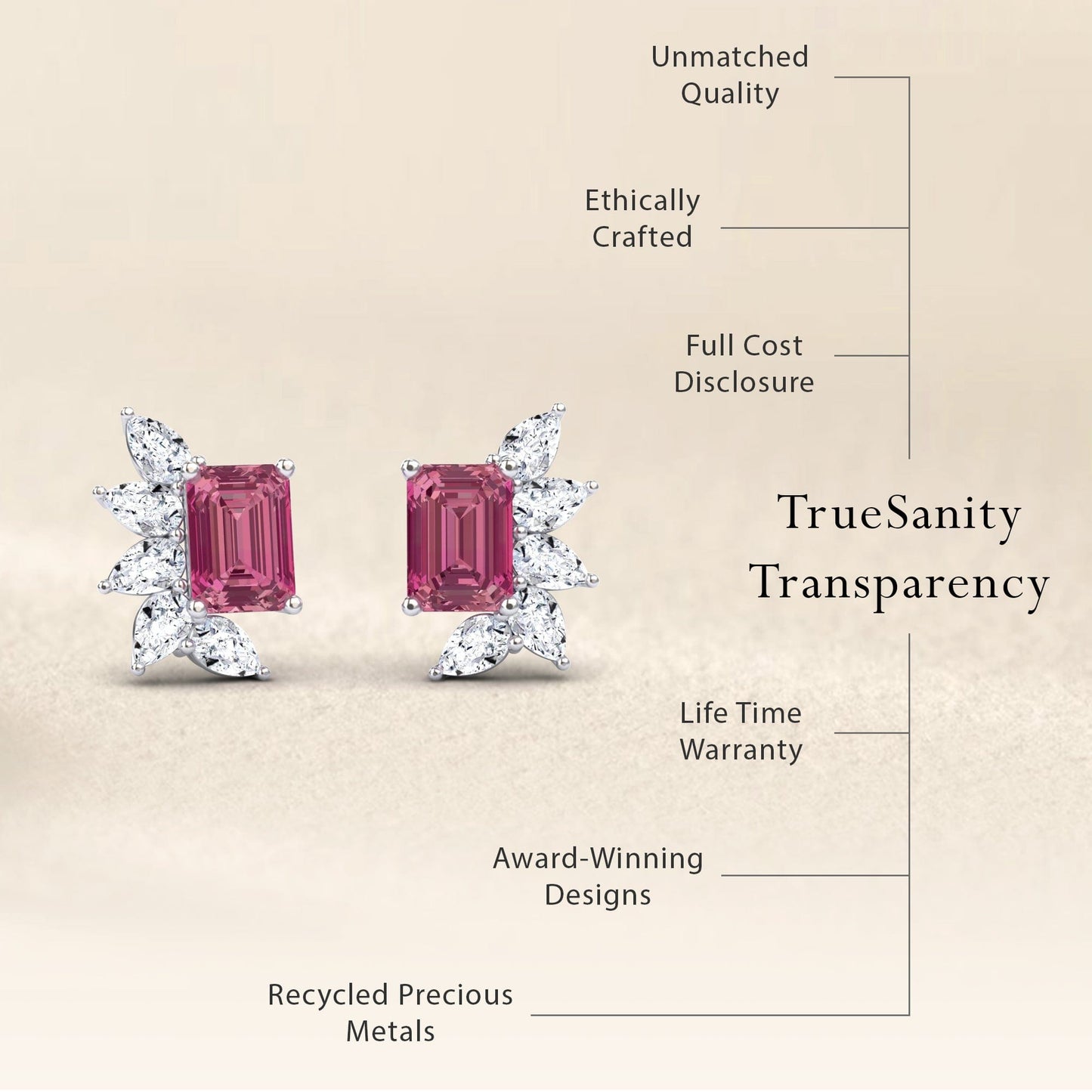 Pink Tourmaline & Diamond Cluster Stud Earrings - Susan