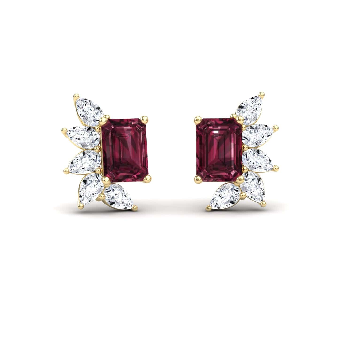 Rhodolite Garnet & Diamond Cluster Stud Earrings - Susan