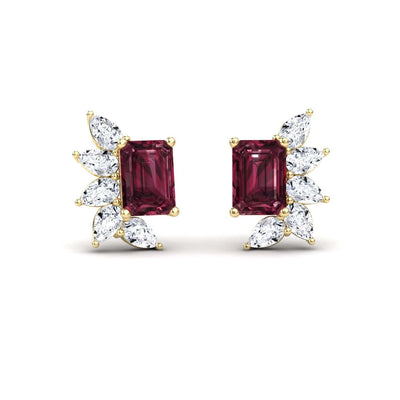 Rhodolite Garnet & Diamond Cluster Stud Earrings