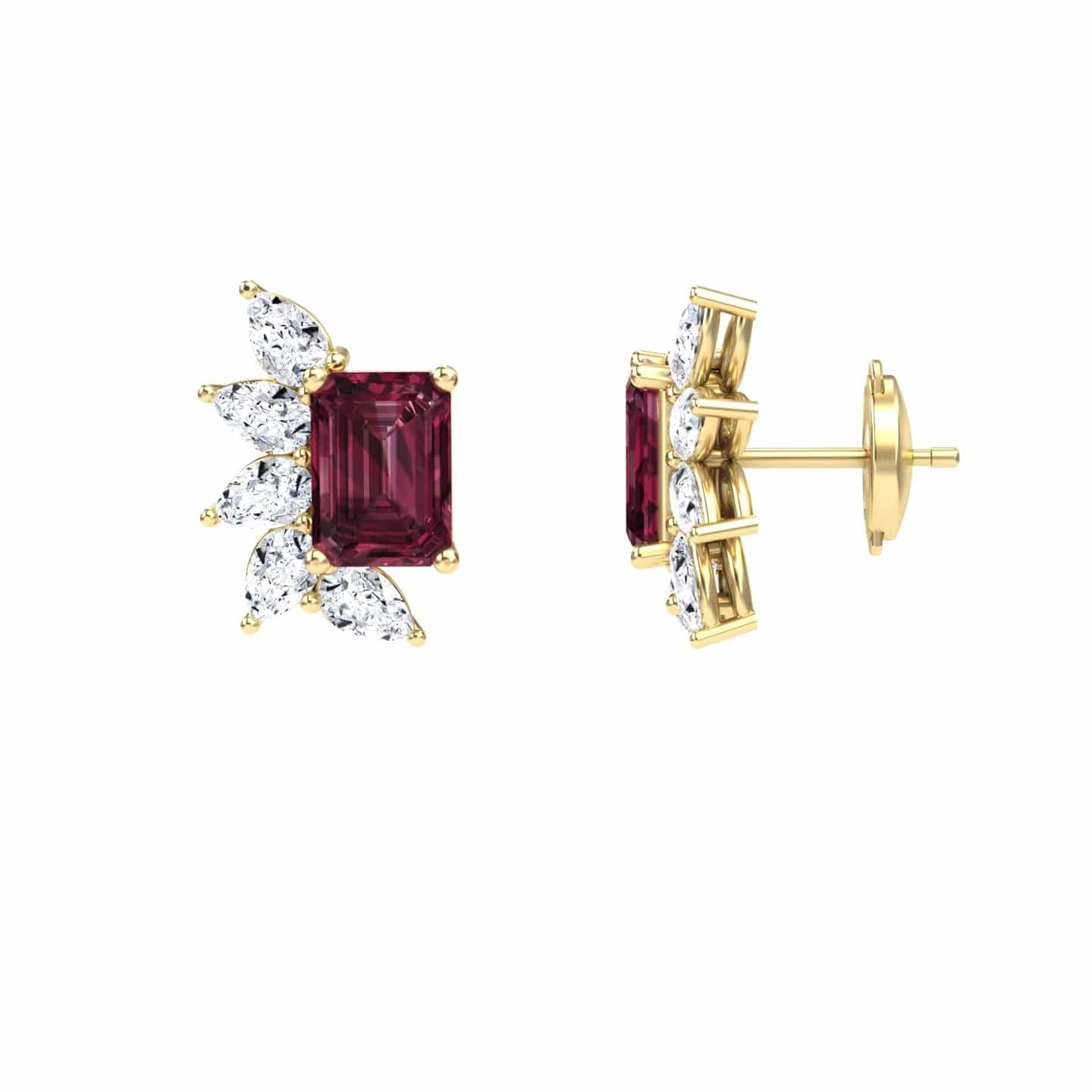 Rhodolite Garnet & Diamond Cluster Stud Earrings - Susan