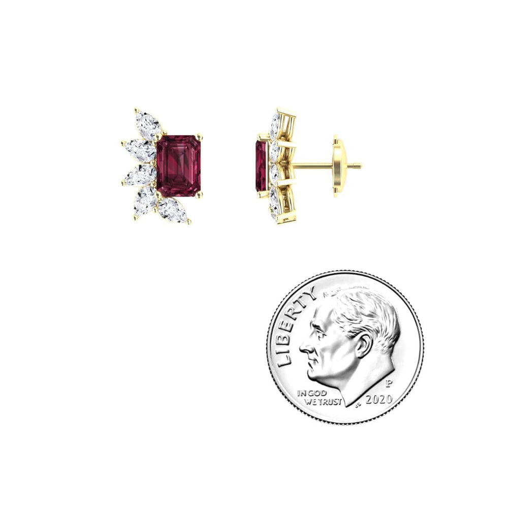 Rhodolite Garnet & Diamond Cluster Stud Earrings - Susan