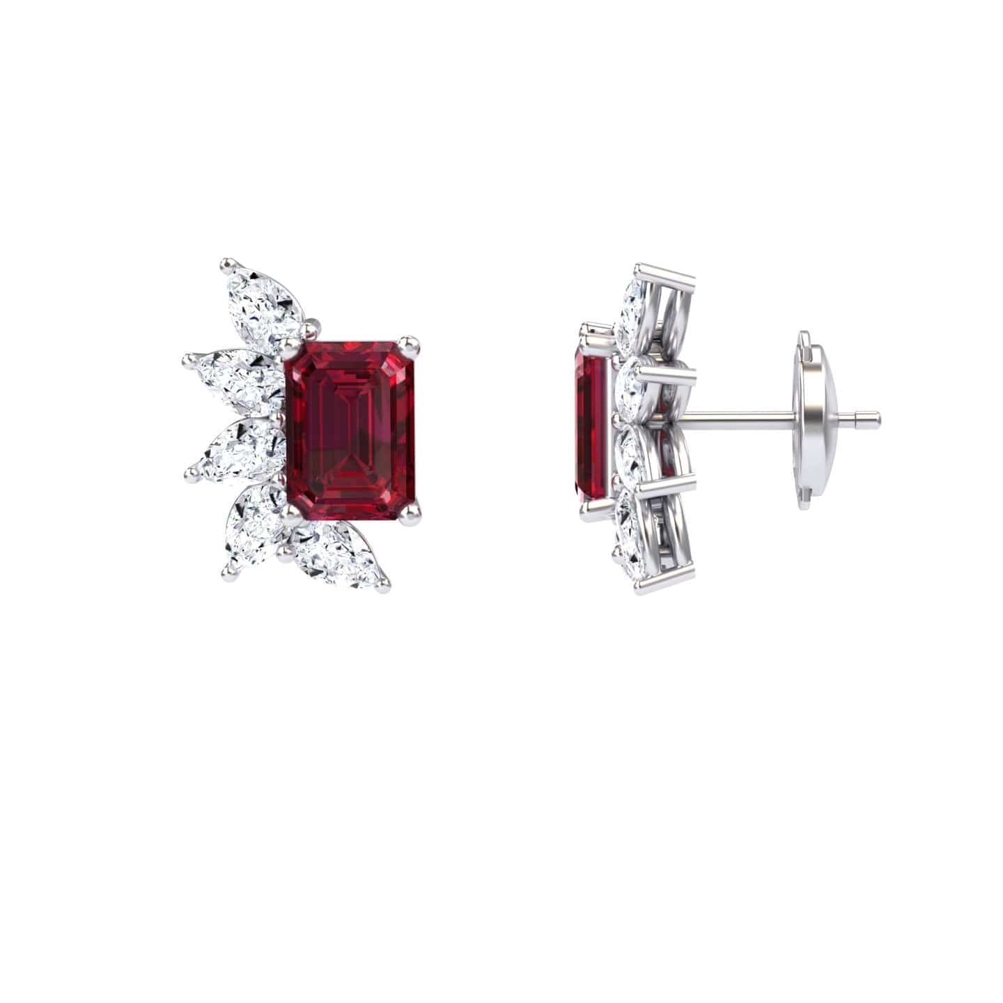 Ruby & Diamond Cluster Stud Earrings - Susan