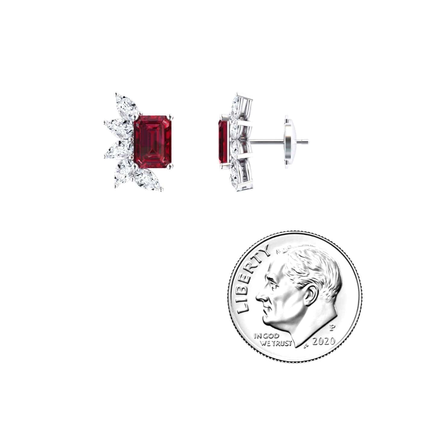Ruby & Diamond Cluster Stud Earrings - Susan