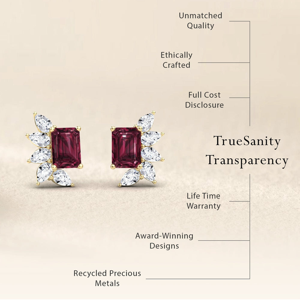 Rhodolite Garnet & Diamond Cluster Stud Earrings - Susan