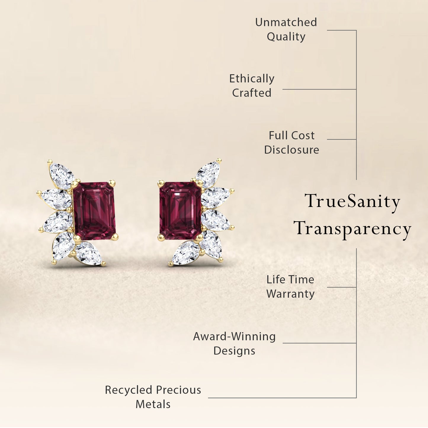 Rhodolite Garnet & Diamond Cluster Stud Earrings - Susan