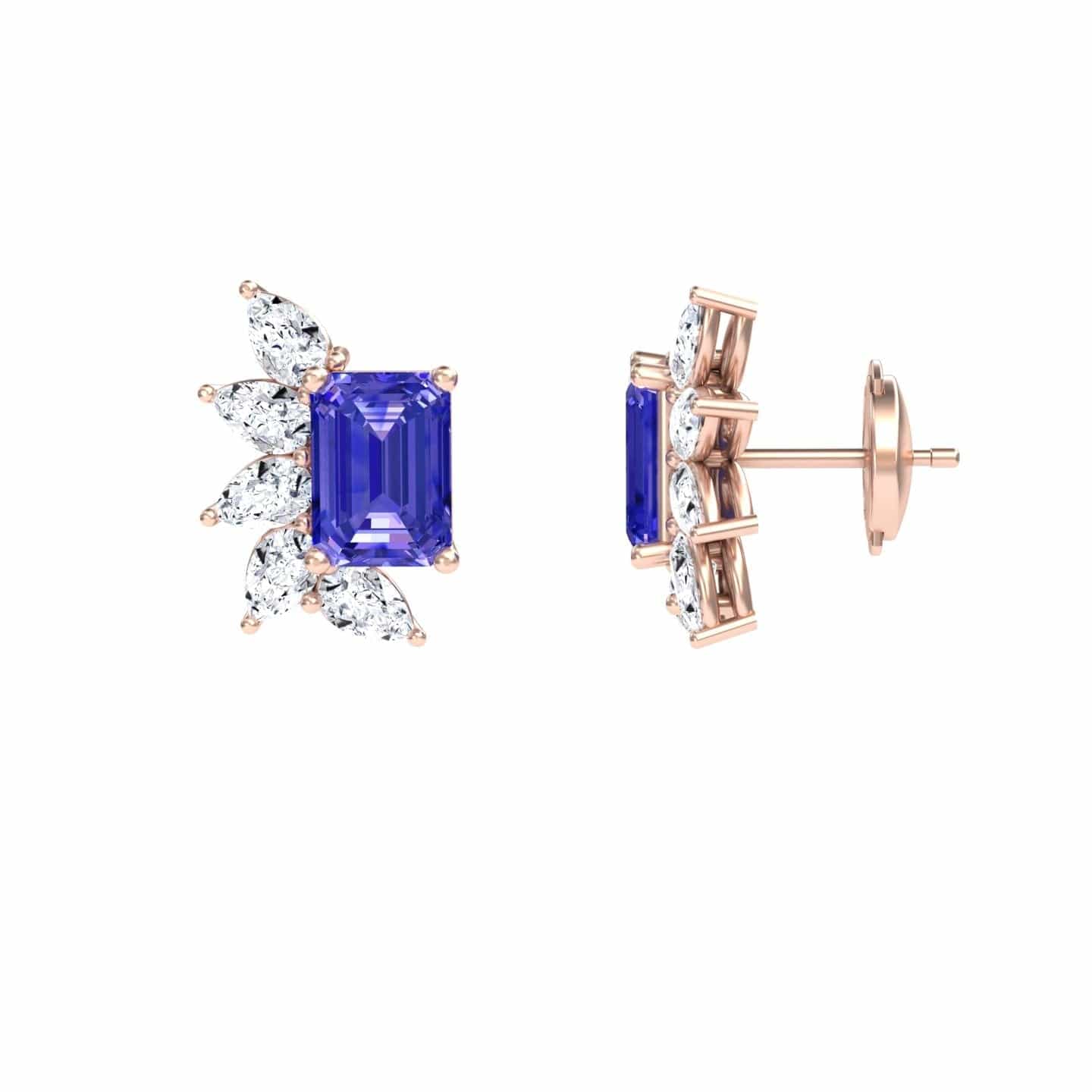 Tanzanite & Diamond Cluster Stud Earrings - Susan