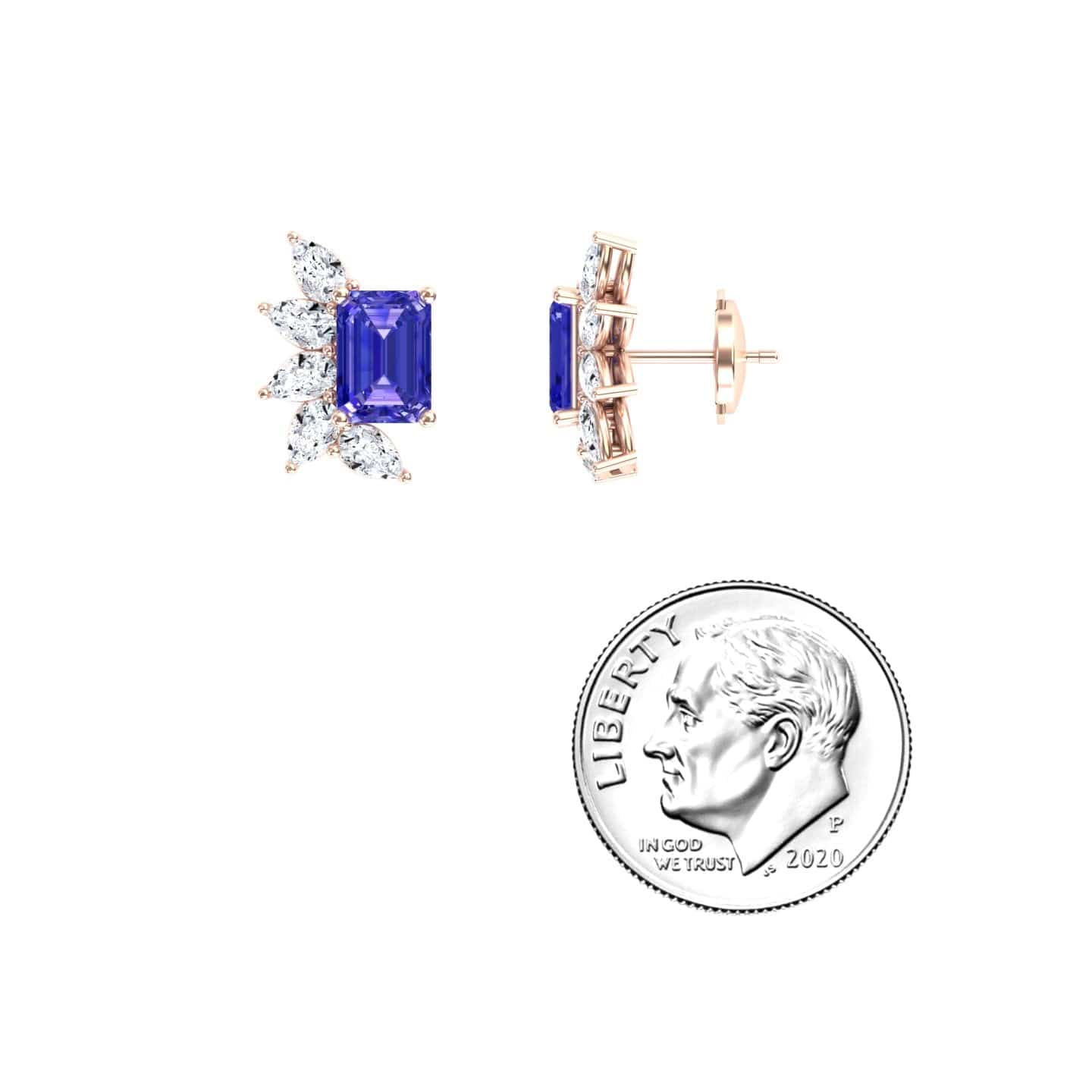 Tanzanite & Diamond Cluster Stud Earrings - Susan