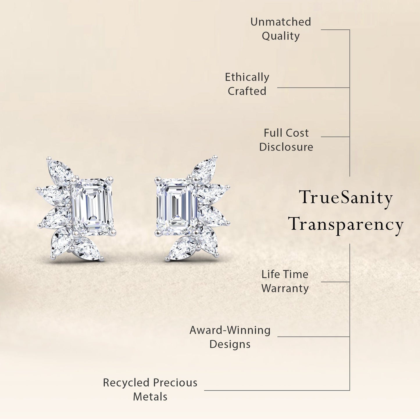 Lab Grown White Diamond Cluster Stud Earrings - Susan