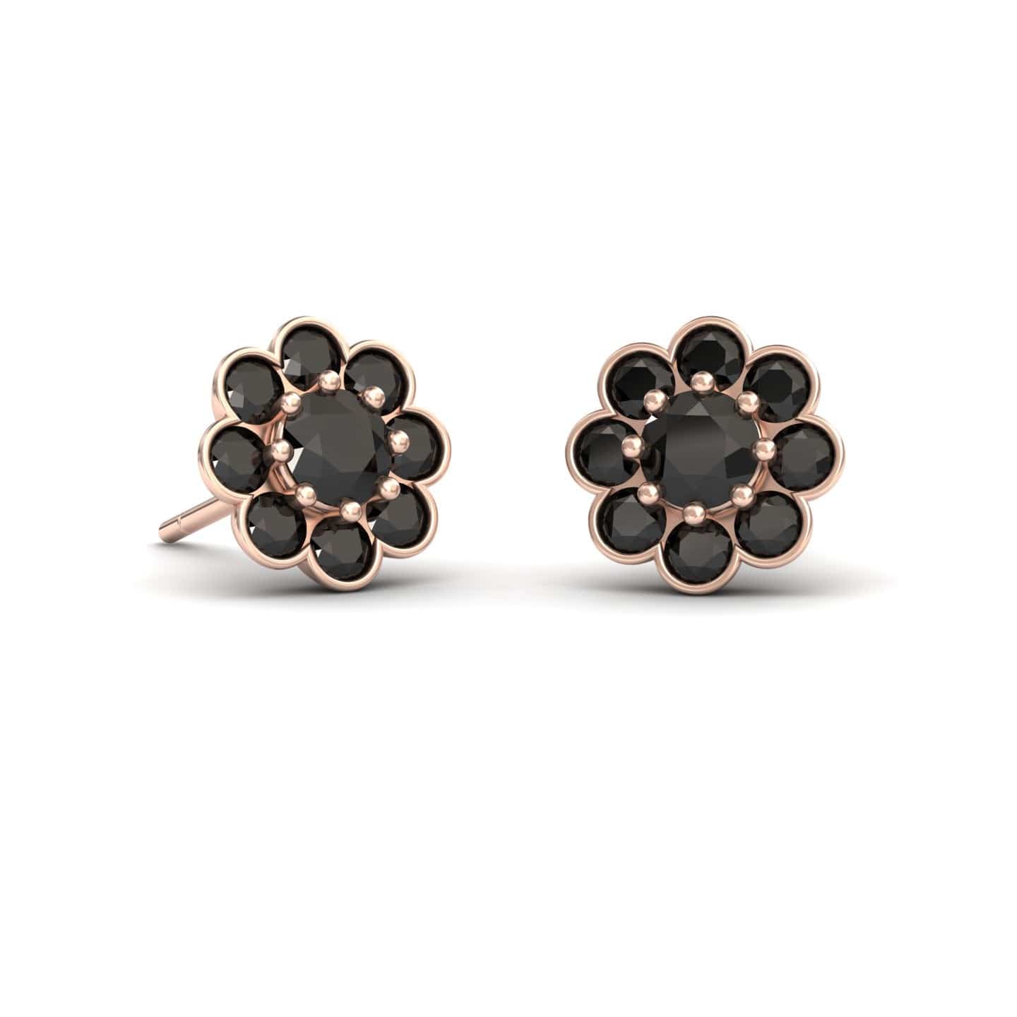 Black Diamond Floral Stud Earrings - Trudy