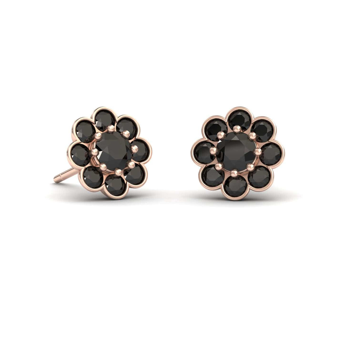 Black Diamond Floral Stud Earrings - Trudy