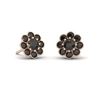 Black Diamond Floral Stud Earrings - Trudy