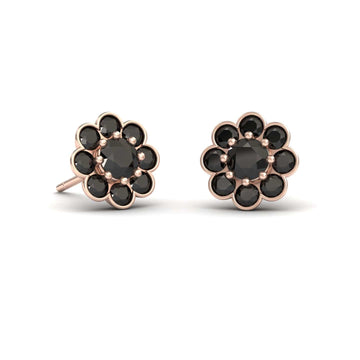 Black Diamond Floral Stud Earrings - Trudy