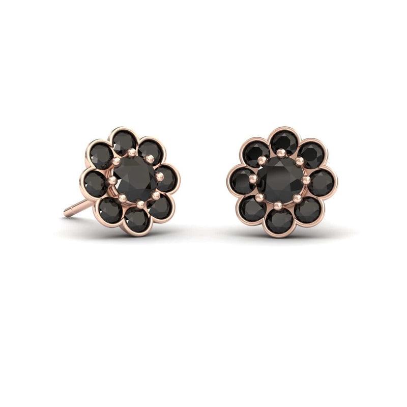 Black Diamond Floral Stud Earrings - Trudy