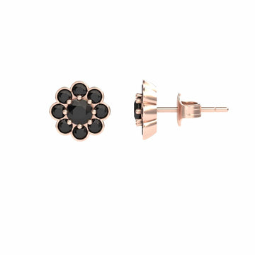 Black Diamond Floral Stud Earrings - Trudy