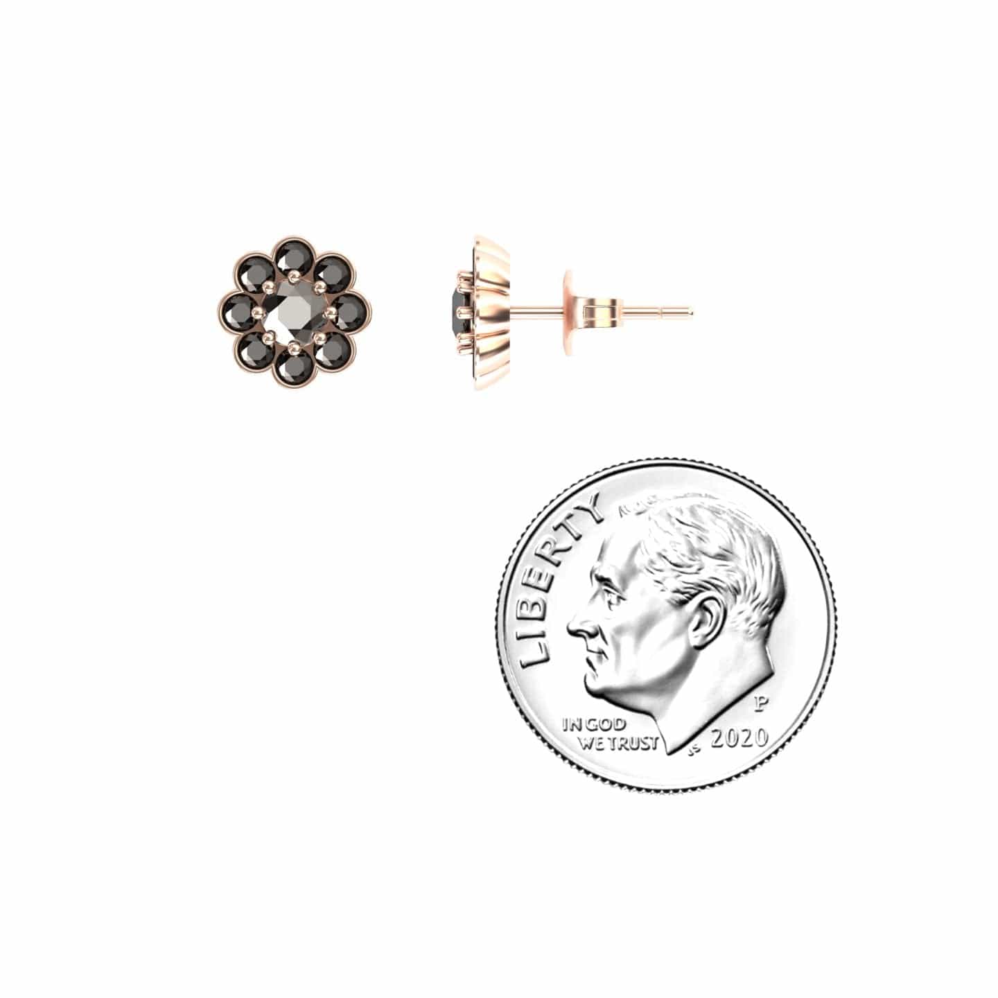 Black Diamond Floral Stud Earrings - Trudy