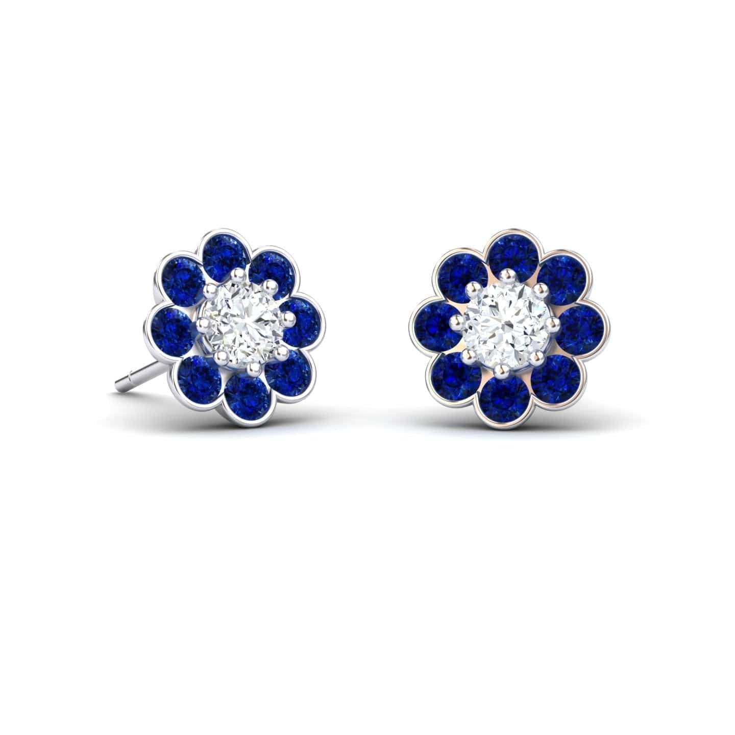 Blue Sapphire & Diamond Floral Stud Earrings - Trudy