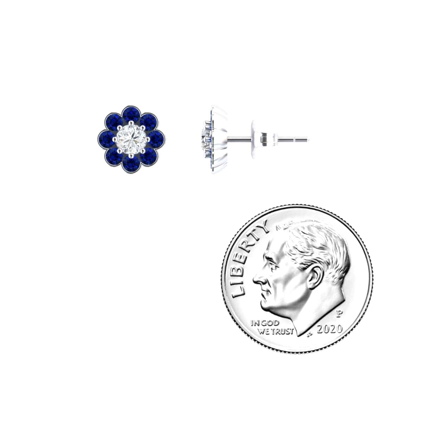 Blue Sapphire & Diamond Floral Stud Earrings - Trudy