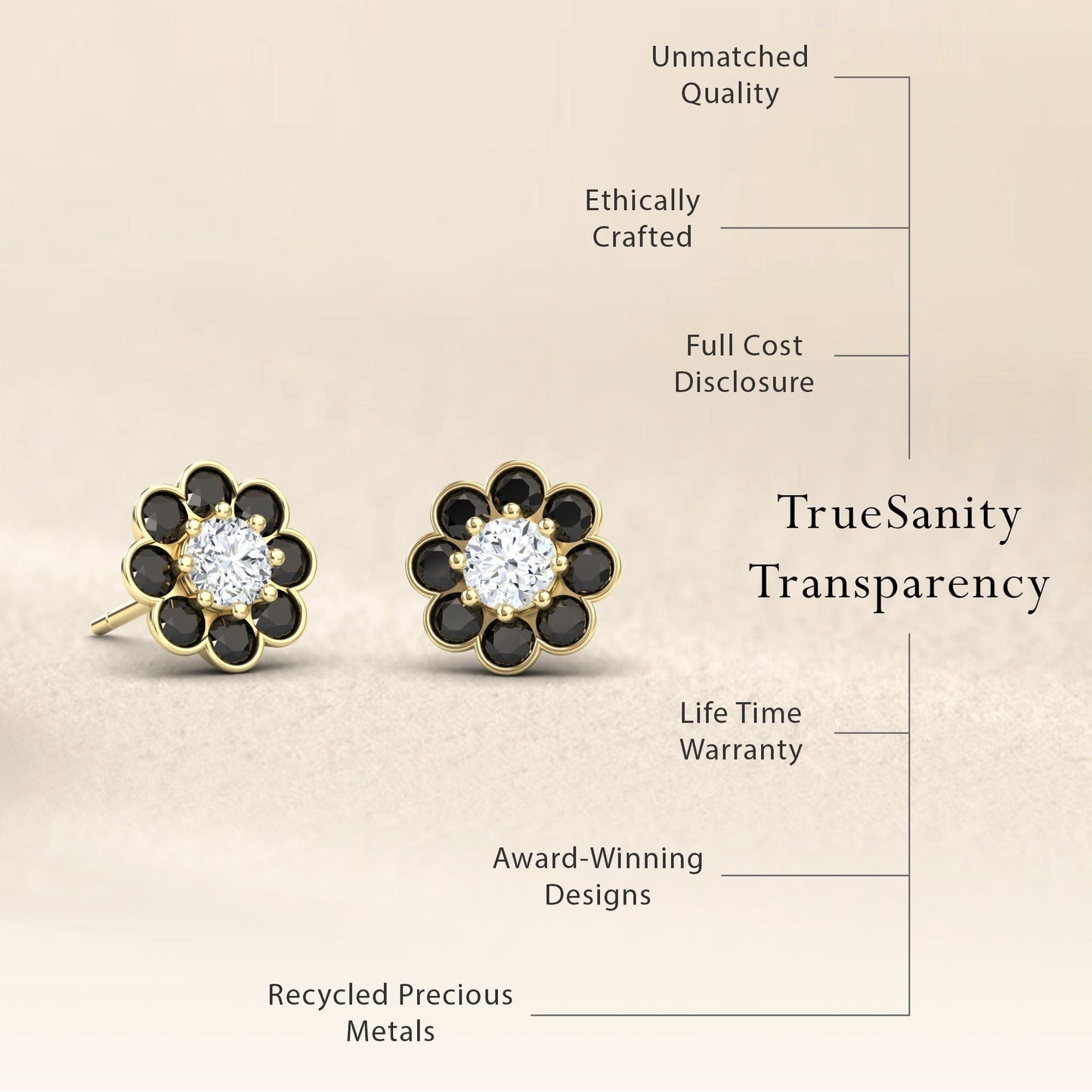 Black & White Diamond Floral Stud Earrings - Trudy