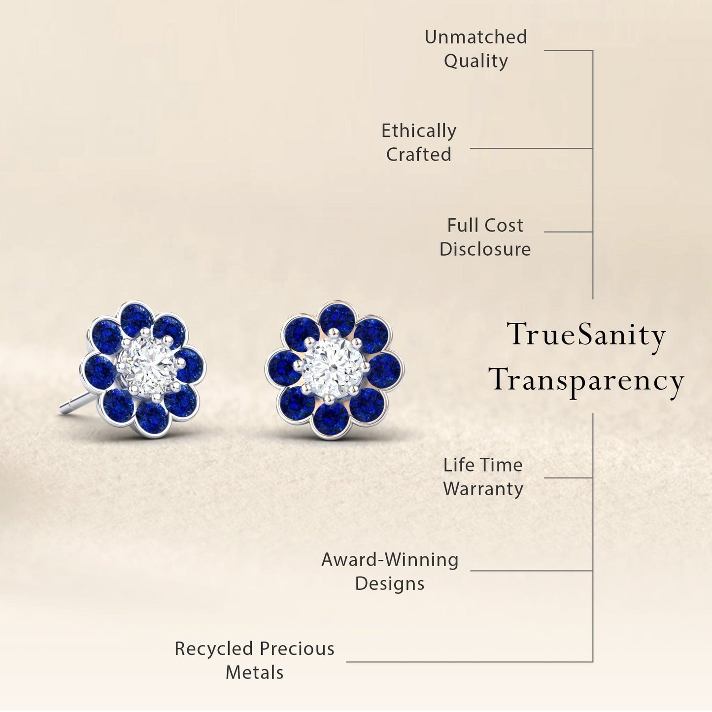 Blue Sapphire & Diamond Floral Stud Earrings - Trudy