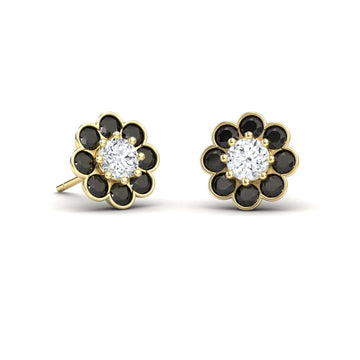 Black & White Diamond Floral Stud Earrings - Trudy
