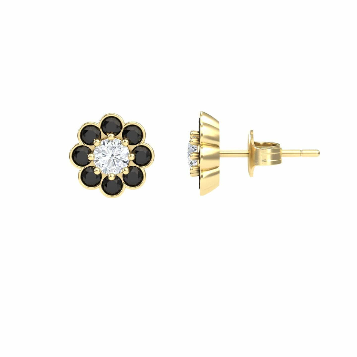 Black & White Diamond Floral Stud Earrings - Trudy