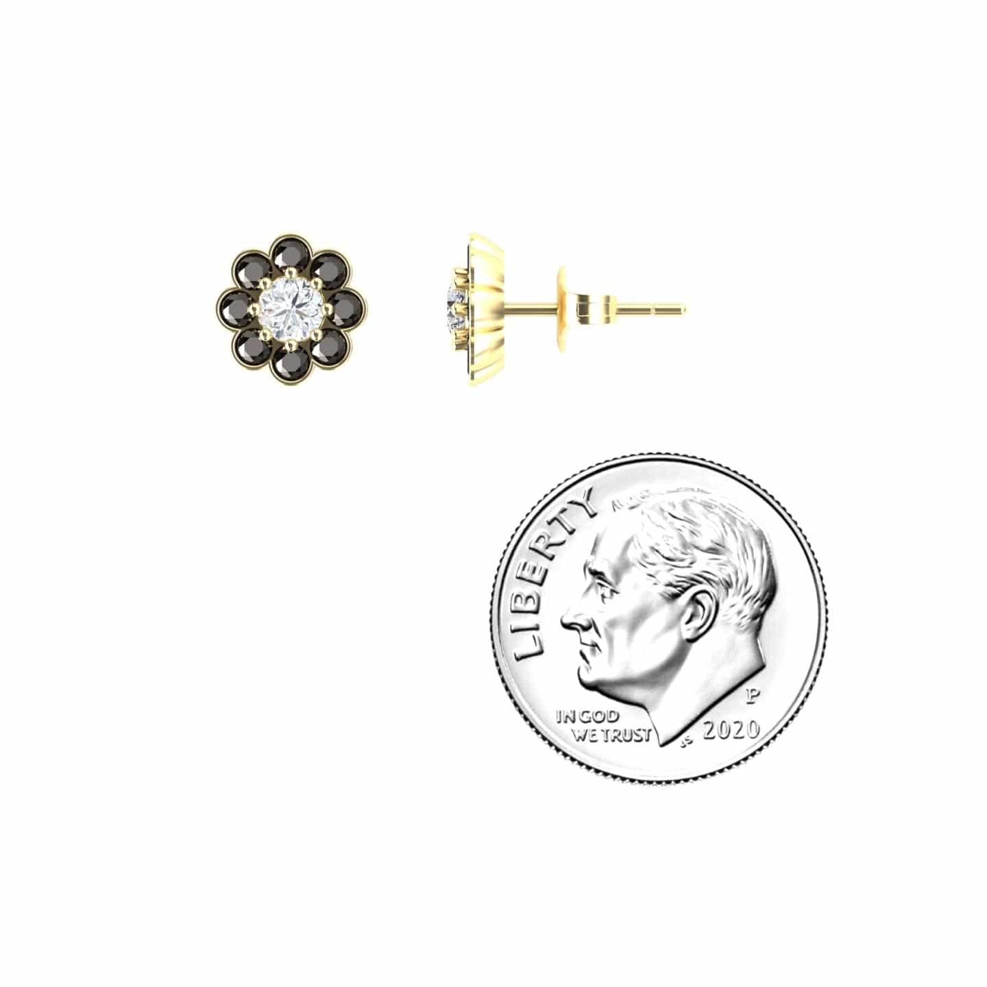Black & White Diamond Floral Stud Earrings - Trudy