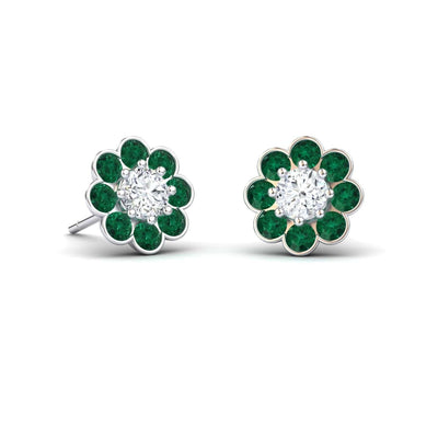 Emerald & Diamond Floral Stud Earrings