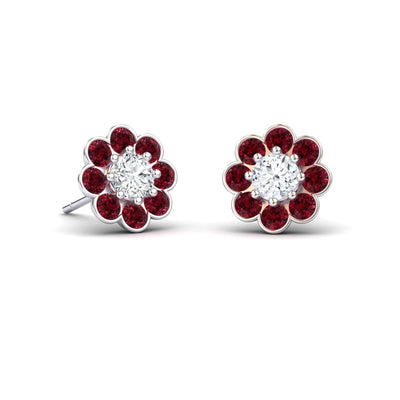 Ruby & Diamond Floral Stud Earrings
